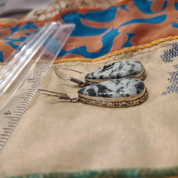 Jasper teardrop dangle earrings Sterling silver plated - Picture 4 of 6